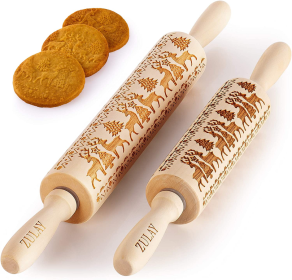 Wooden Carved Christmas Rolling Pin