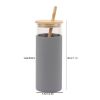 1pc 16oz Bamboo Lid And Straw Silicon Rubber Case Borosilicate Colored Water Bottles Glass