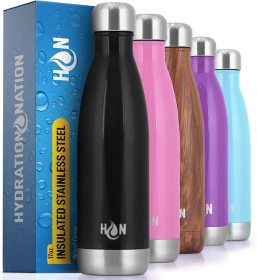 Hydration Nation Double Wall Insulated Water Bottle (Color: MDNGHT-BLK, size: 17oz)