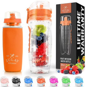 Portable Water Bottle with Fruit Infuser (Color: ORNG)