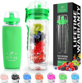 Portable Water Bottle with Fruit Infuser (Color: GRN)